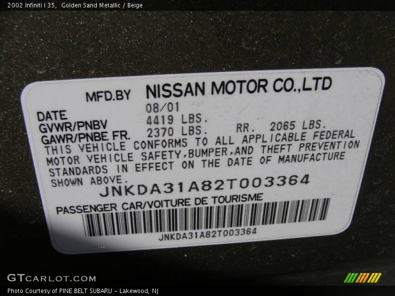 Golden Sand Metallic / Beige 2002 Infiniti I 35