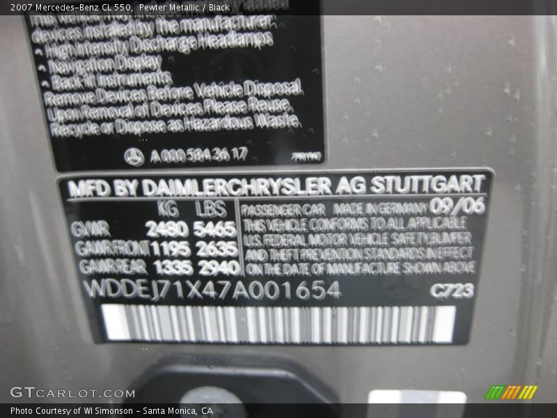 Pewter Metallic / Black 2007 Mercedes-Benz CL 550