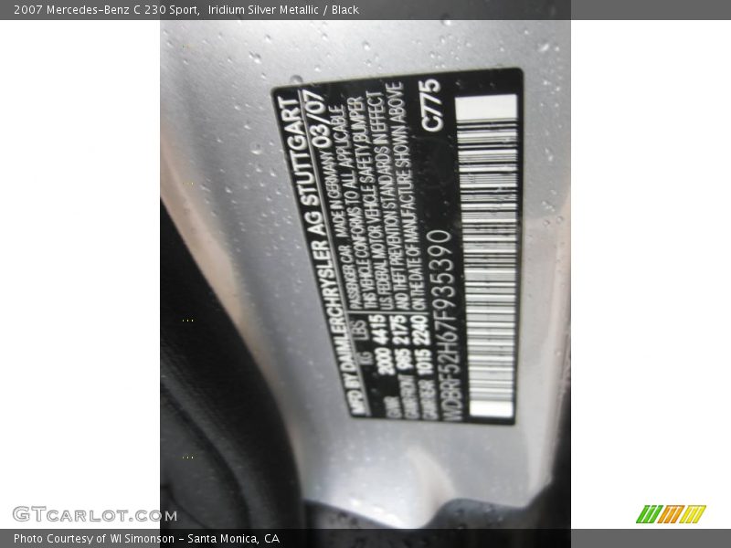 Iridium Silver Metallic / Black 2007 Mercedes-Benz C 230 Sport