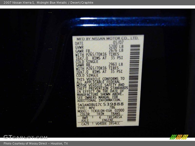 Midnight Blue Metallic / Desert/Graphite 2007 Nissan Xterra S