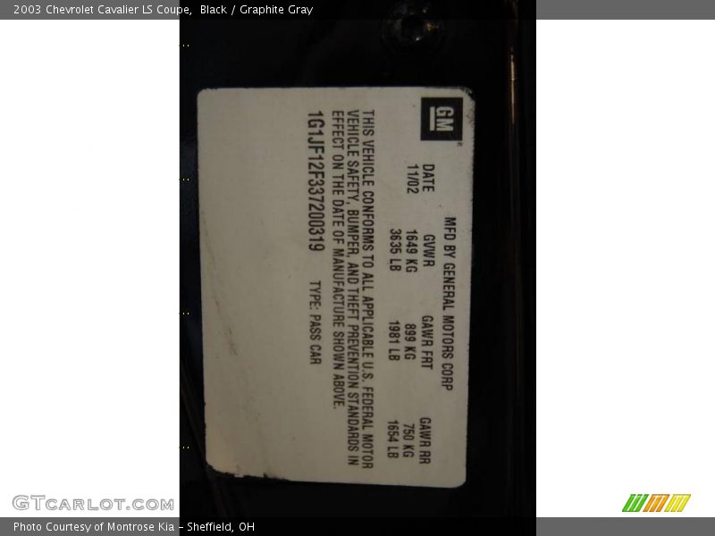 Black / Graphite Gray 2003 Chevrolet Cavalier LS Coupe