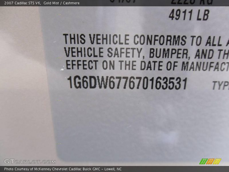 Gold Mist / Cashmere 2007 Cadillac STS V6