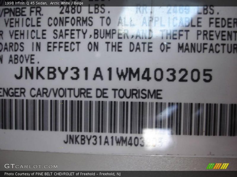 Arctic White / Beige 1998 Infiniti Q 45 Sedan