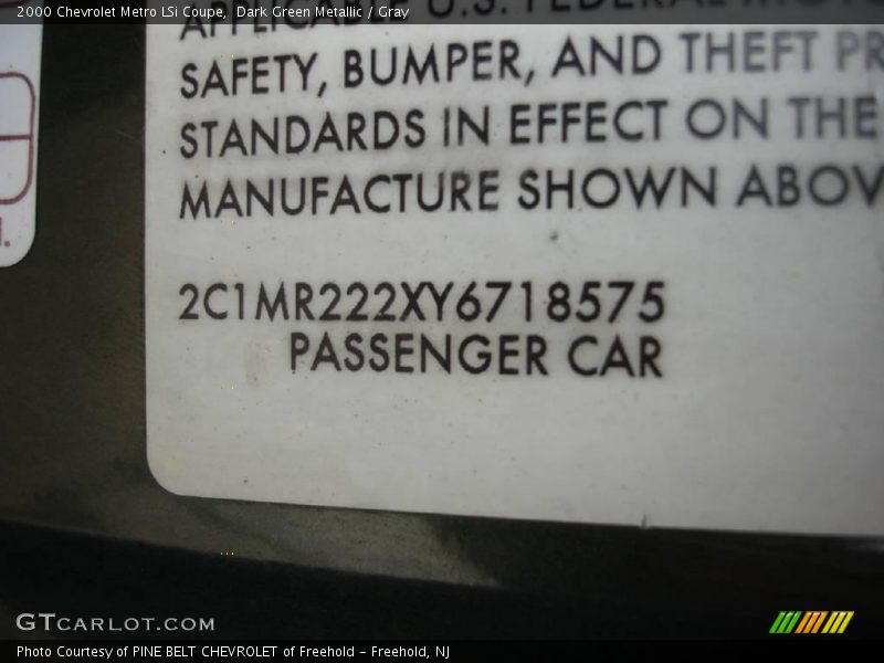 Dark Green Metallic / Gray 2000 Chevrolet Metro LSi Coupe