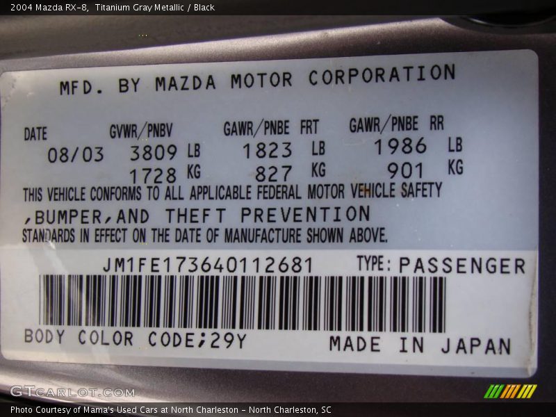 Titanium Gray Metallic / Black 2004 Mazda RX-8