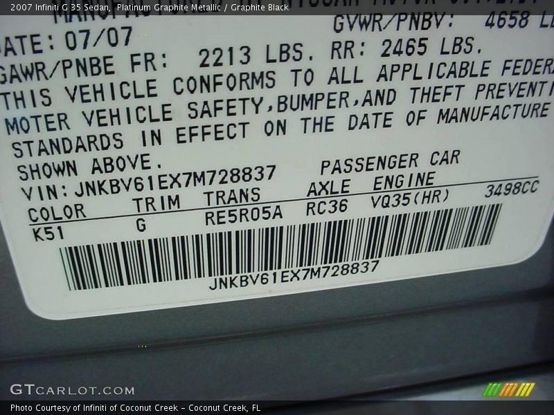 Platinum Graphite Metallic / Graphite Black 2007 Infiniti G 35 Sedan