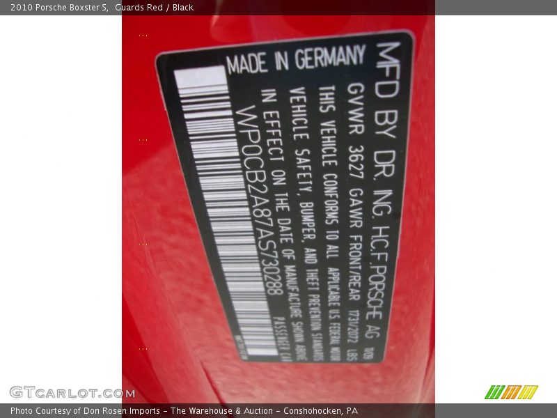 Guards Red / Black 2010 Porsche Boxster S