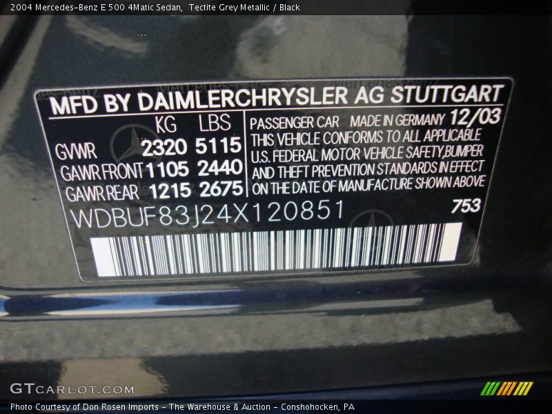 Tectite Grey Metallic / Black 2004 Mercedes-Benz E 500 4Matic Sedan