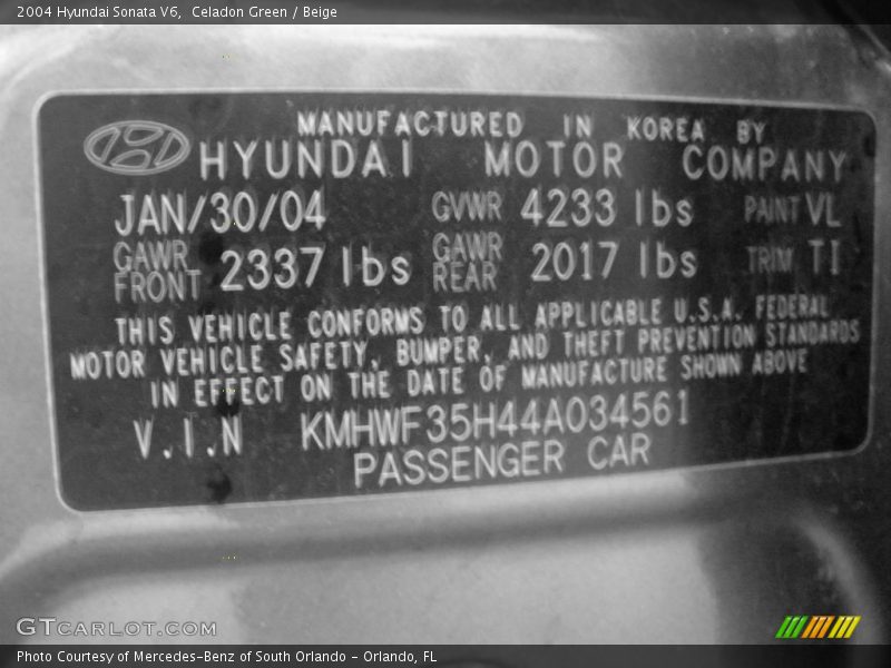 Celadon Green / Beige 2004 Hyundai Sonata V6