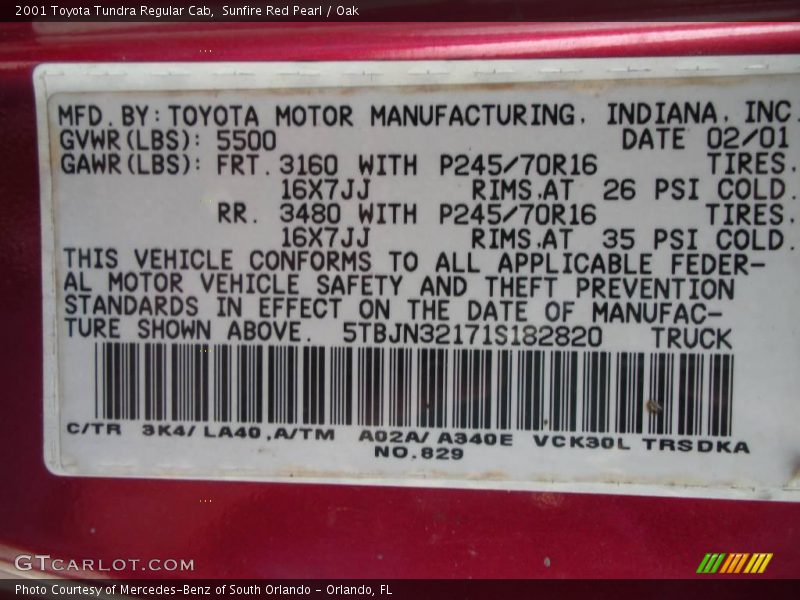 Sunfire Red Pearl / Oak 2001 Toyota Tundra Regular Cab