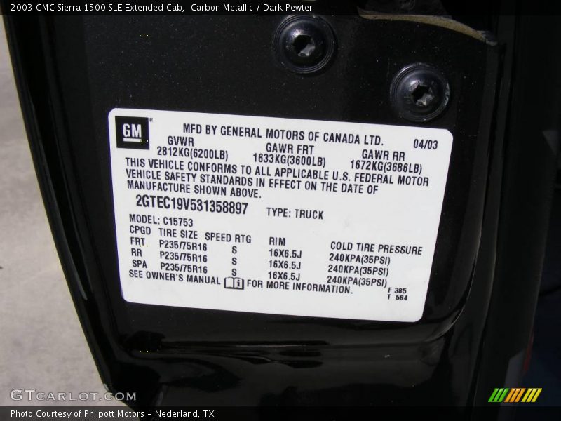 Carbon Metallic / Dark Pewter 2003 GMC Sierra 1500 SLE Extended Cab