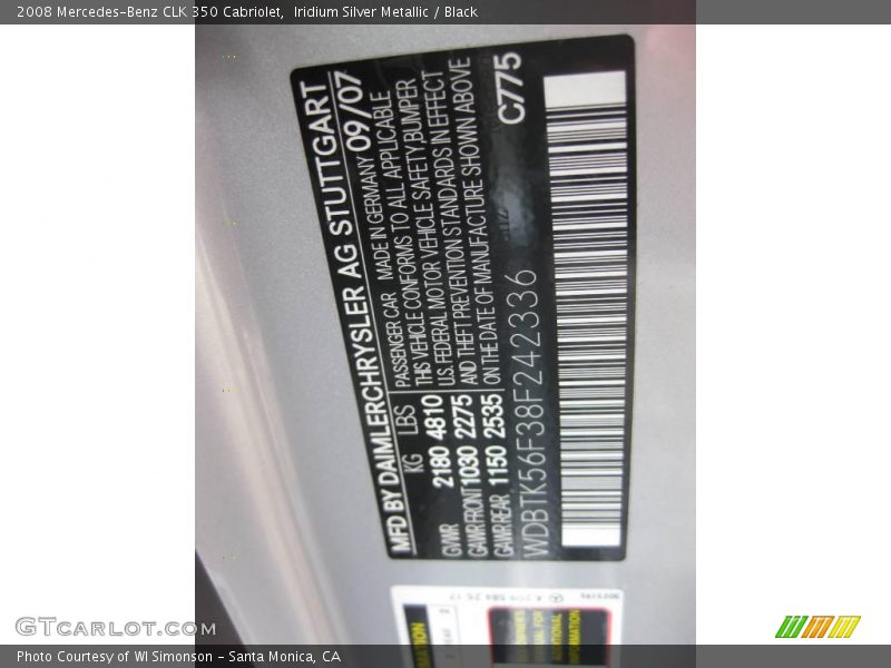 Iridium Silver Metallic / Black 2008 Mercedes-Benz CLK 350 Cabriolet
