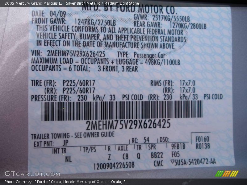 Silver Birch Metallic / Medium Light Stone 2009 Mercury Grand Marquis LS