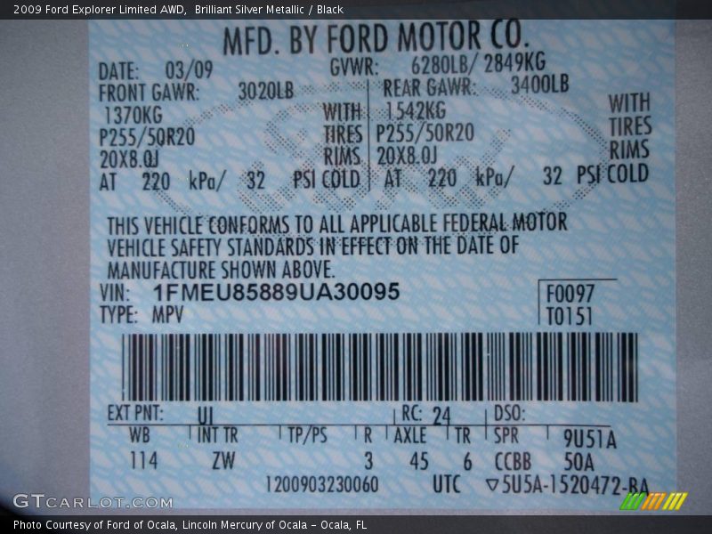 2009 Explorer Limited AWD Brilliant Silver Metallic Color Code UI