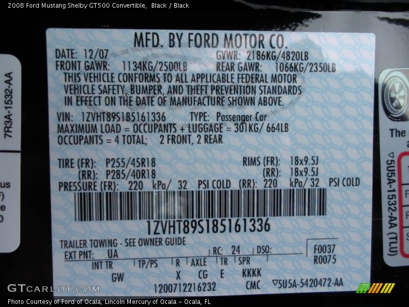 Black / Black 2008 Ford Mustang Shelby GT500 Convertible