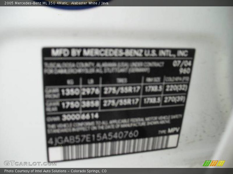 Alabaster White / Java 2005 Mercedes-Benz ML 350 4Matic