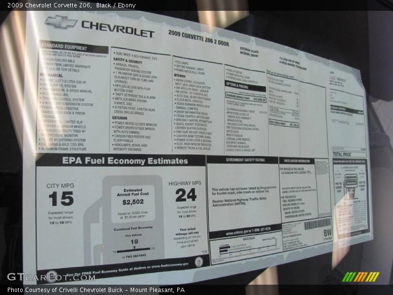 Black / Ebony 2009 Chevrolet Corvette Z06