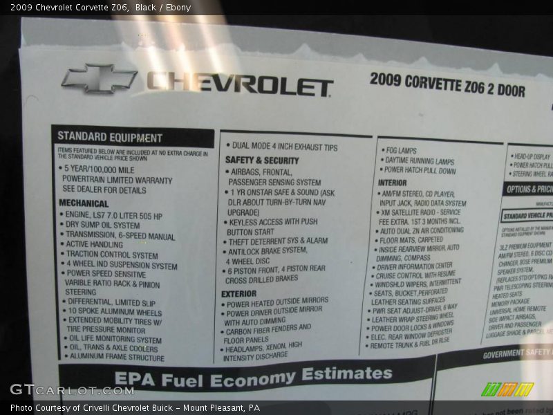 Black / Ebony 2009 Chevrolet Corvette Z06