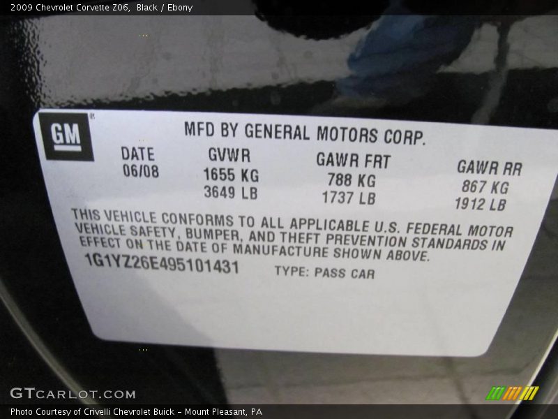 Black / Ebony 2009 Chevrolet Corvette Z06