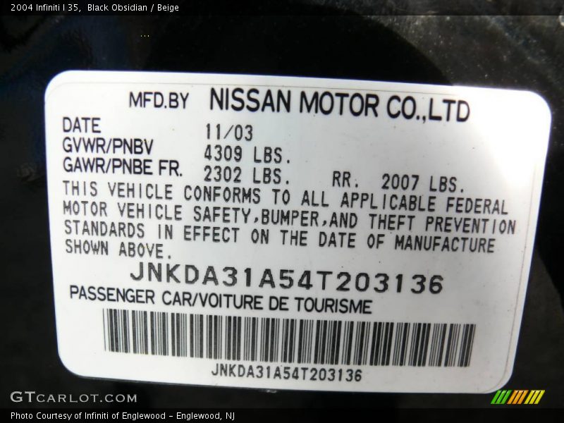 Black Obsidian / Beige 2004 Infiniti I 35