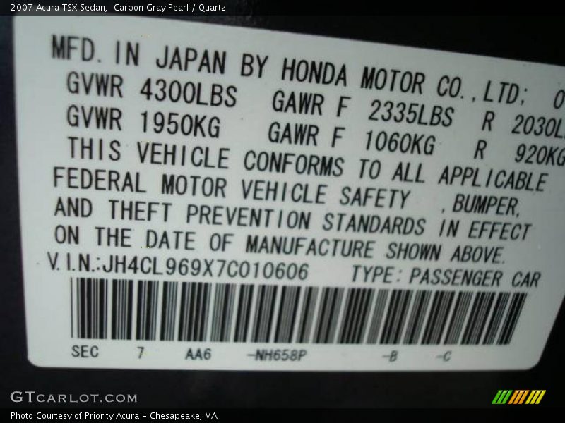 Carbon Gray Pearl / Quartz 2007 Acura TSX Sedan