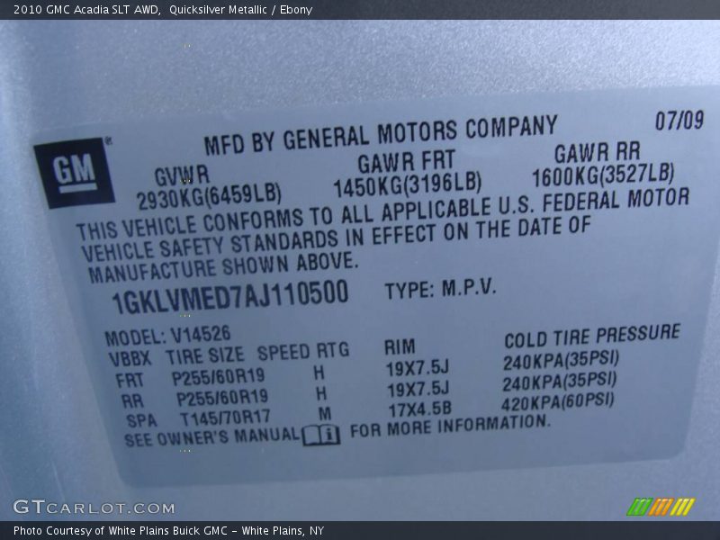 Quicksilver Metallic / Ebony 2010 GMC Acadia SLT AWD