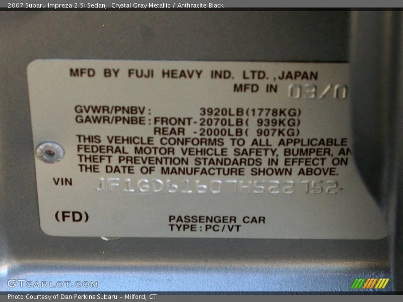 Crystal Gray Metallic / Anthracite Black 2007 Subaru Impreza 2.5i Sedan