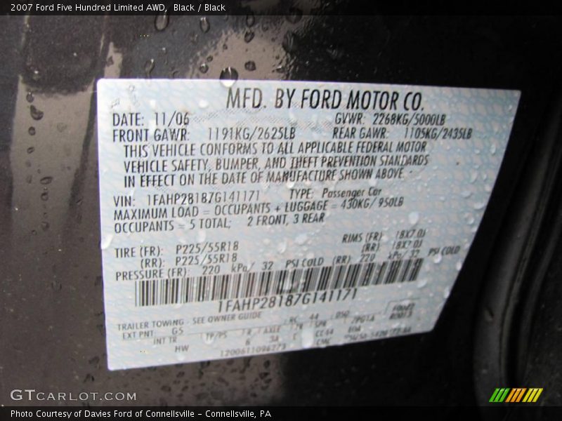 Black / Black 2007 Ford Five Hundred Limited AWD