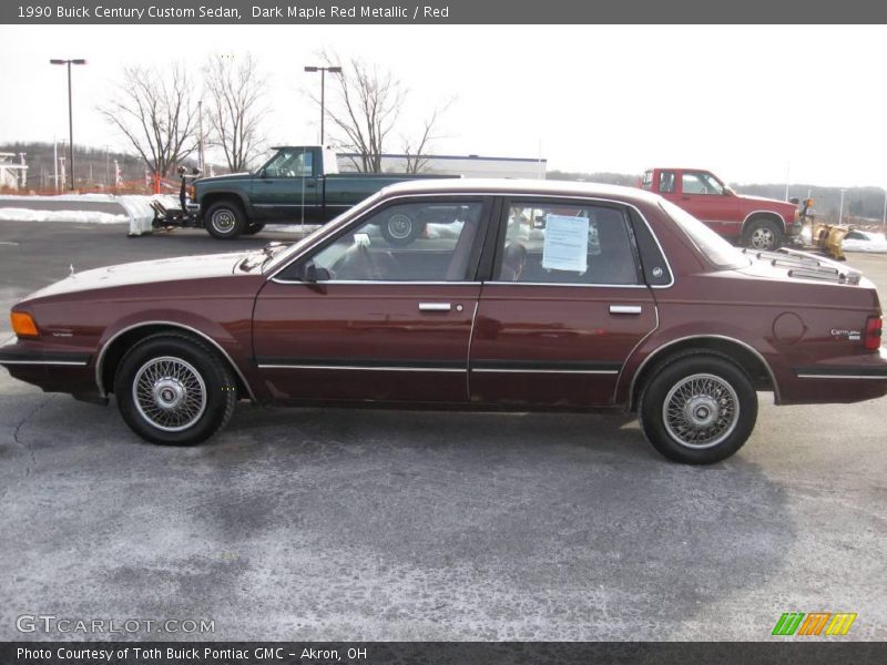 Dark Maple Red Metallic / Red 1990 Buick Century Custom Sedan