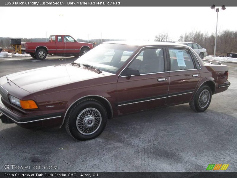 Dark Maple Red Metallic / Red 1990 Buick Century Custom Sedan