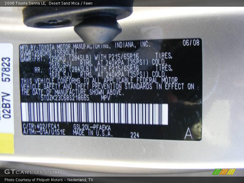 Desert Sand Mica / Fawn 2008 Toyota Sienna LE