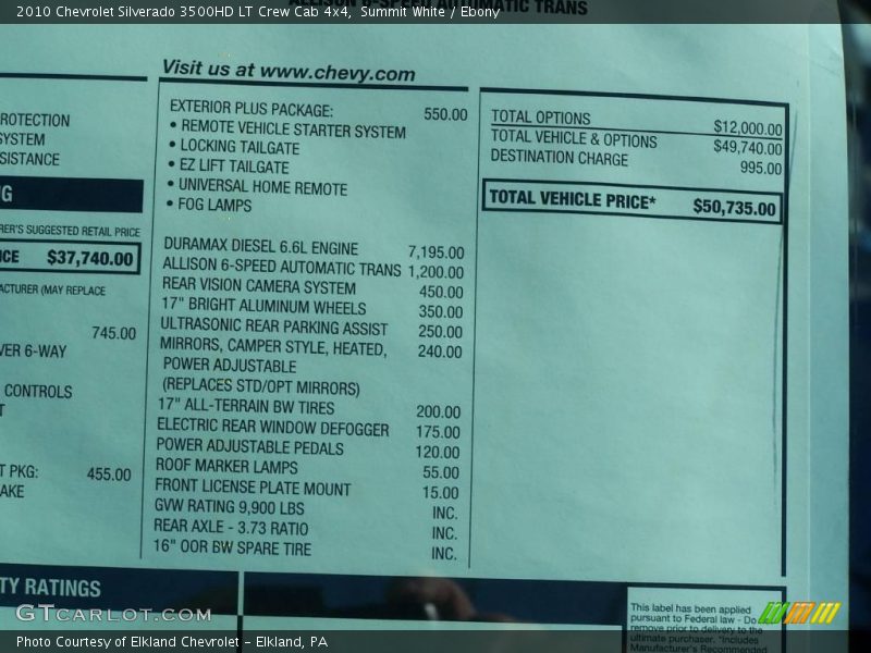 Summit White / Ebony 2010 Chevrolet Silverado 3500HD LT Crew Cab 4x4