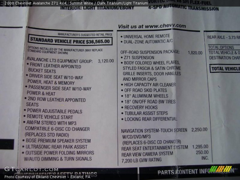 Summit White / Dark Titanium/Light Titanium 2008 Chevrolet Avalanche Z71 4x4