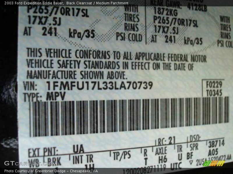 Black Clearcoat / Medium Parchment 2003 Ford Expedition Eddie Bauer