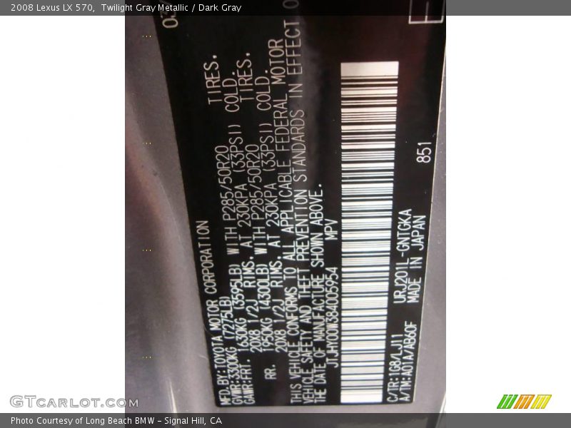 Twilight Gray Metallic / Dark Gray 2008 Lexus LX 570