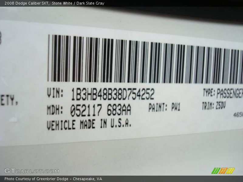 Stone White / Dark Slate Gray 2008 Dodge Caliber SXT