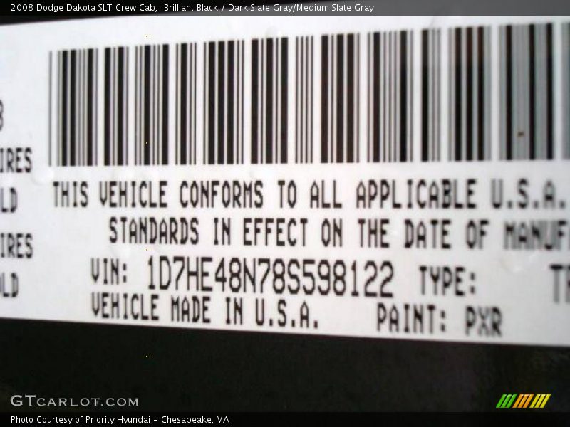 Brilliant Black / Dark Slate Gray/Medium Slate Gray 2008 Dodge Dakota SLT Crew Cab