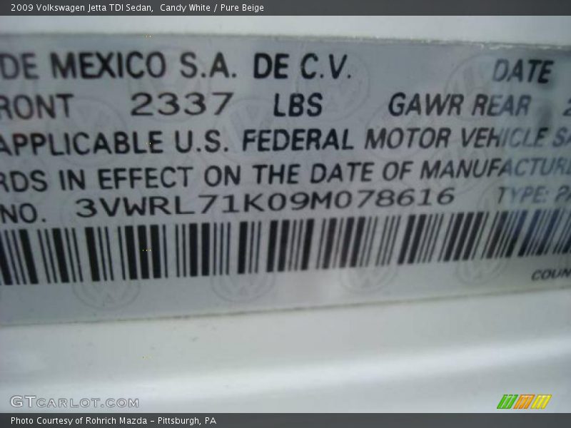 Candy White / Pure Beige 2009 Volkswagen Jetta TDI Sedan
