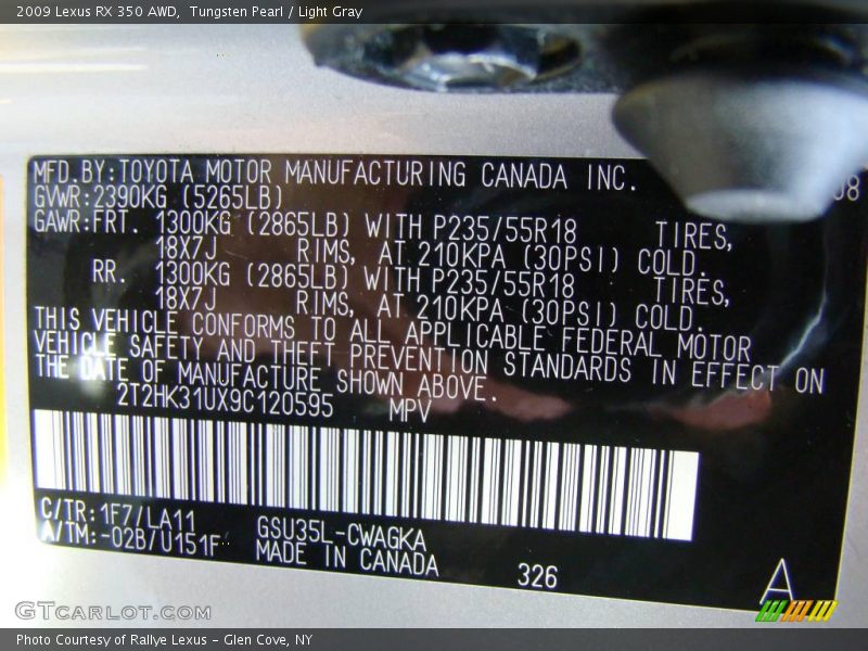Tungsten Pearl / Light Gray 2009 Lexus RX 350 AWD