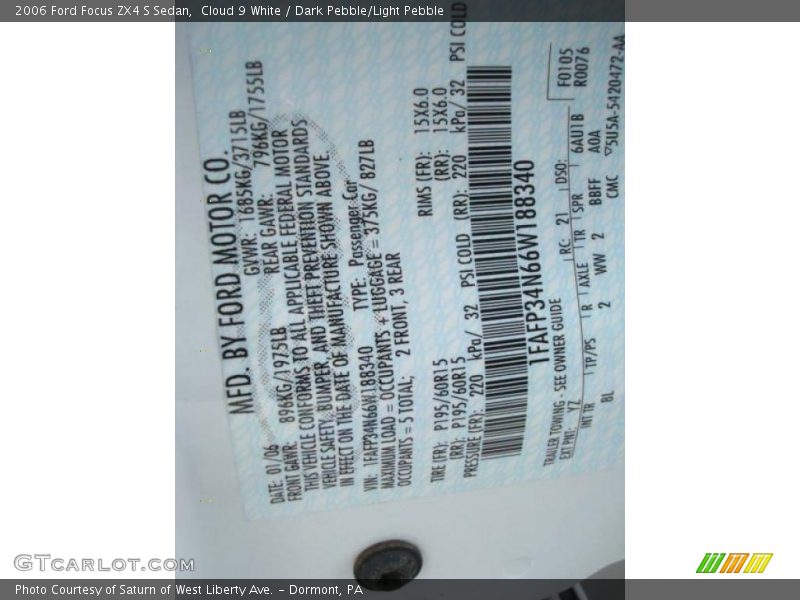 Cloud 9 White / Dark Pebble/Light Pebble 2006 Ford Focus ZX4 S Sedan