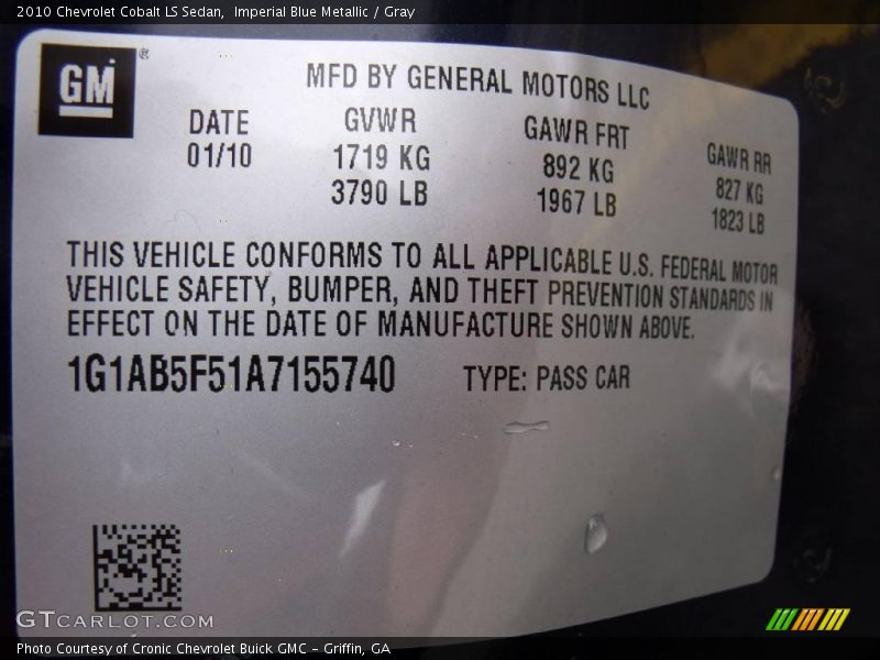 Imperial Blue Metallic / Gray 2010 Chevrolet Cobalt LS Sedan
