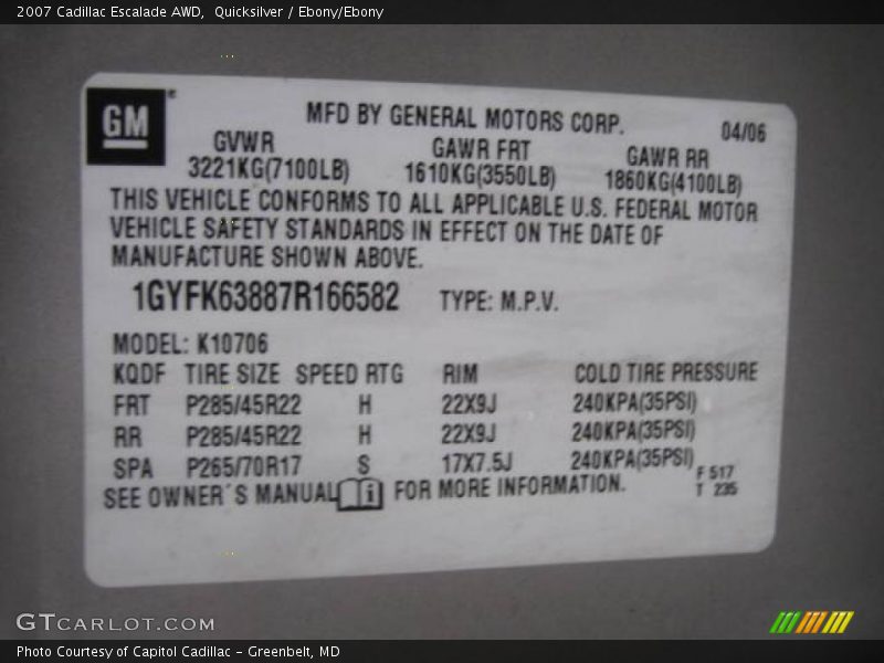 Quicksilver / Ebony/Ebony 2007 Cadillac Escalade AWD