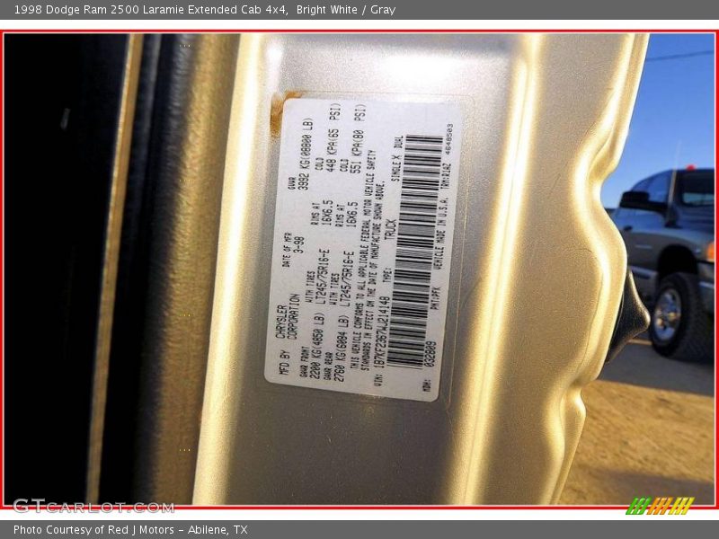 Bright White / Gray 1998 Dodge Ram 2500 Laramie Extended Cab 4x4