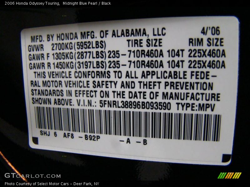 Midnight Blue Pearl / Black 2006 Honda Odyssey Touring