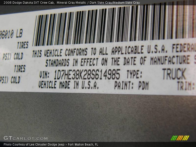 Mineral Gray Metallic / Dark Slate Gray/Medium Slate Gray 2008 Dodge Dakota SXT Crew Cab