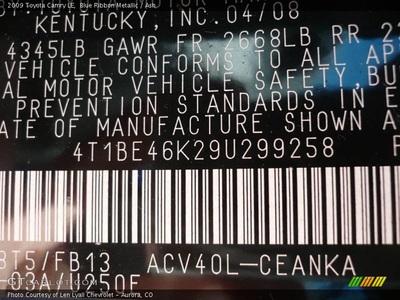 Blue Ribbon Metallic / Ash 2009 Toyota Camry LE
