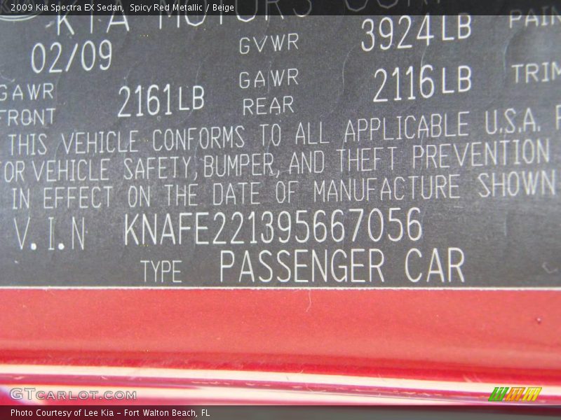 Spicy Red Metallic / Beige 2009 Kia Spectra EX Sedan