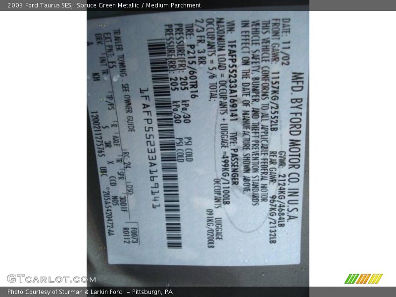 Spruce Green Metallic / Medium Parchment 2003 Ford Taurus SES