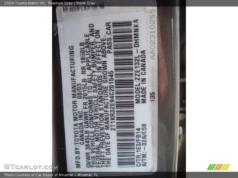 Phantom Gray / Stone Gray 2004 Toyota Matrix XR