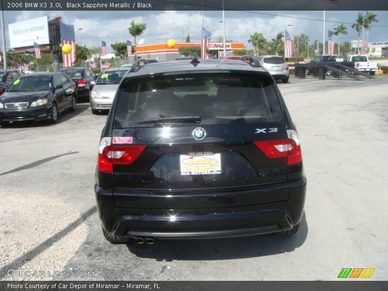 Black Sapphire Metallic / Black 2006 BMW X3 3.0i